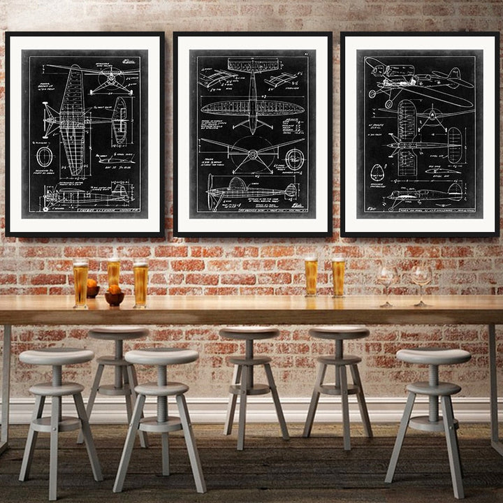 Vintage Fighter Design Diagram - Canvas Wall Art Painting