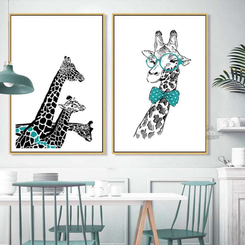 Minimalist Animals Giraffe Tie Nordic Poster - Canvas Wall Art Painting