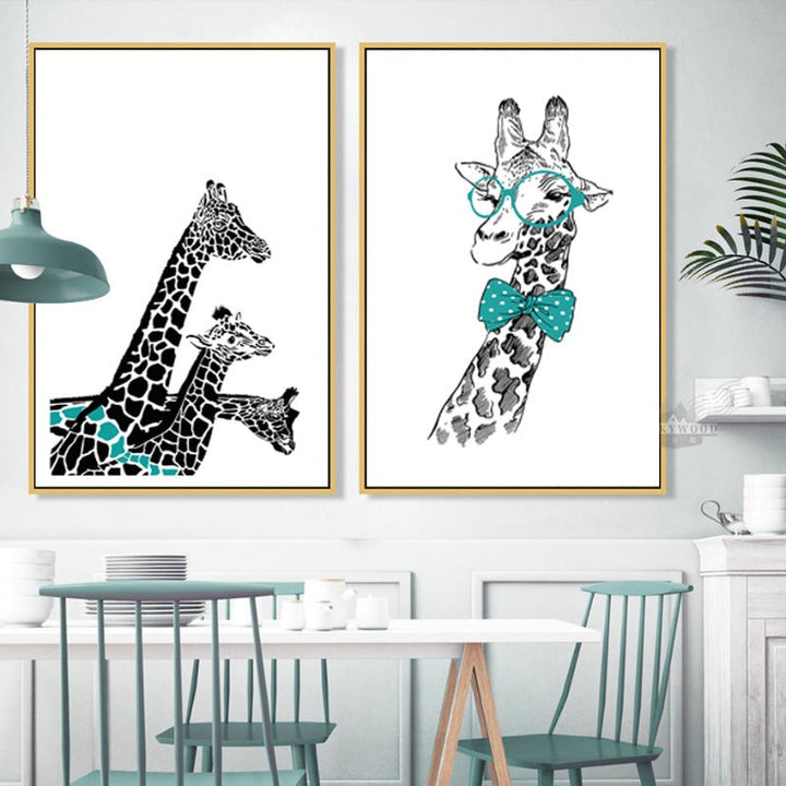 Minimalist Animals Giraffe Tie Nordic Poster - Canvas Wall Art Painting