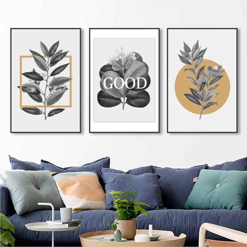 Grey Flowers Geometric Nordic Prints Posters - Canvas Wall Art Painting