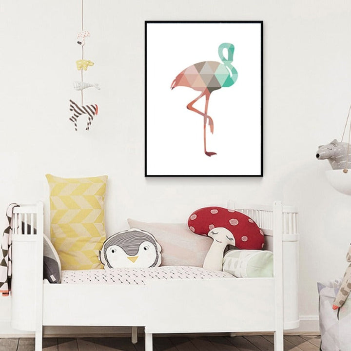 Flamingo Geometric Triangle Nursery Wall Art Painting on - Canvas Wall Art Painting