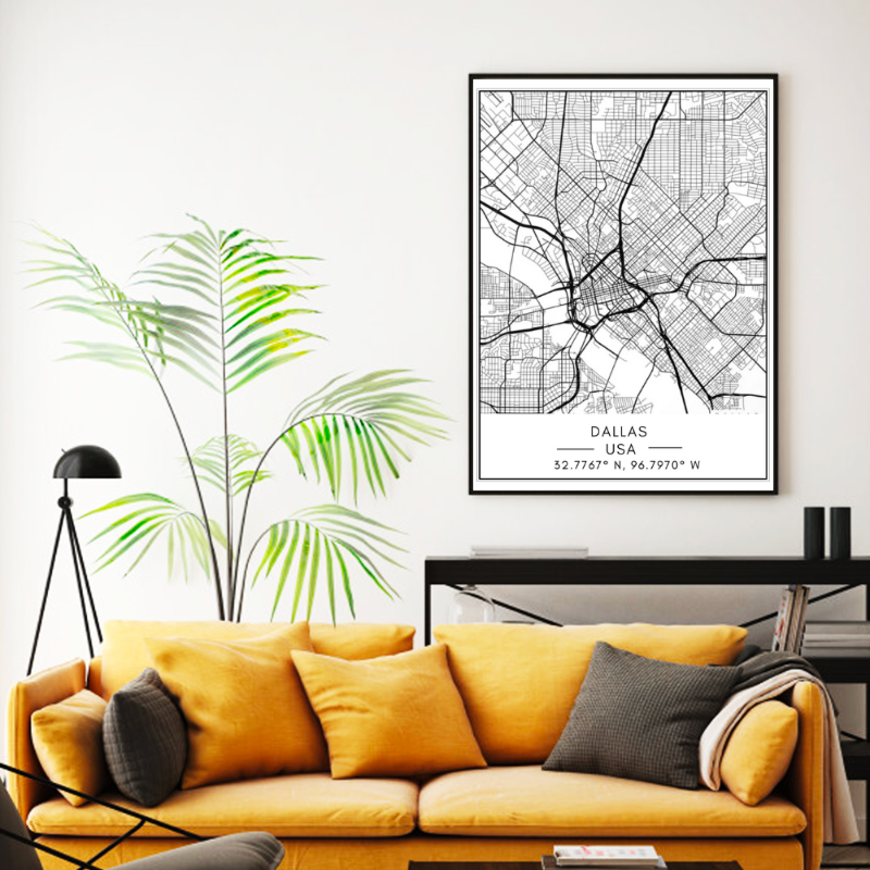Dallas City Map - Canvas Wall Art Painting
