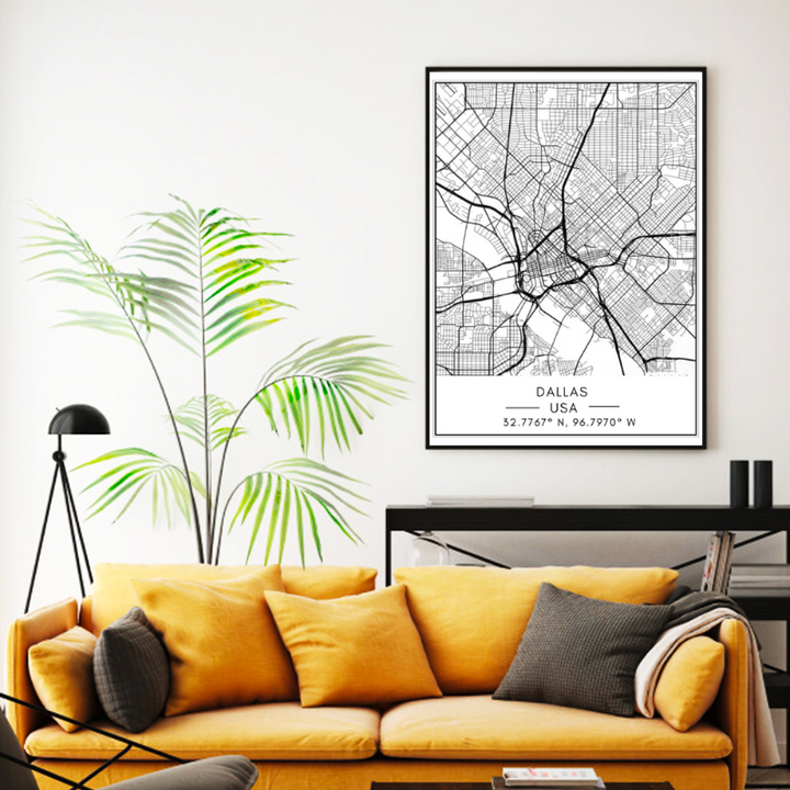 Dallas City Map - Canvas Wall Art Painting