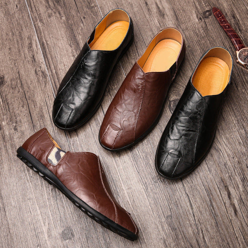 Men's Soft Leather Slip-On Loafer with Square Toe Shape, Elastic Inserts and Padded Comfort Insole Mune Fashion