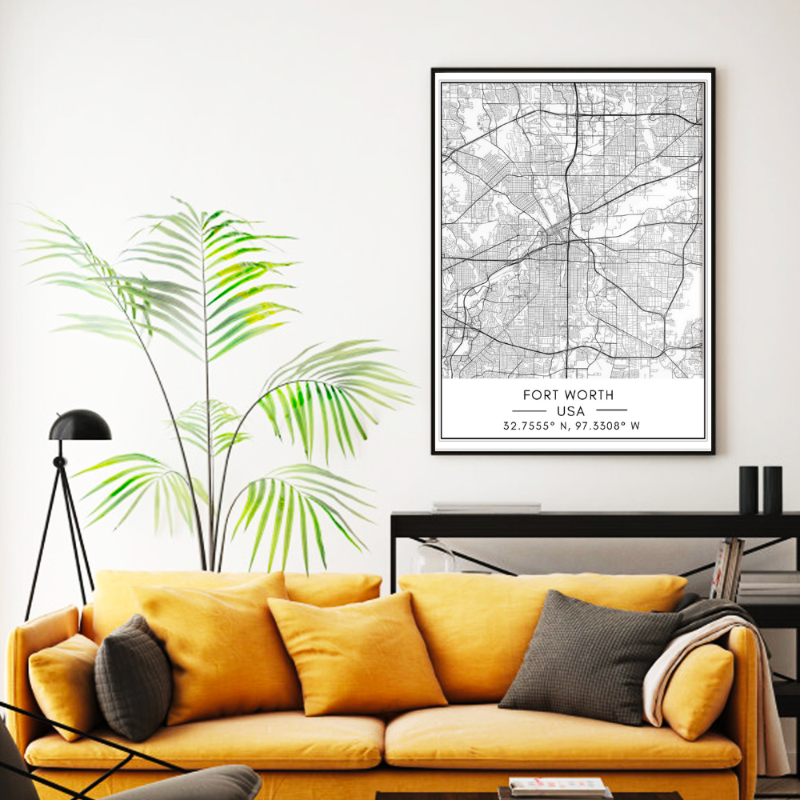 Fort Worth City Map - Canvas Wall Art Painting
