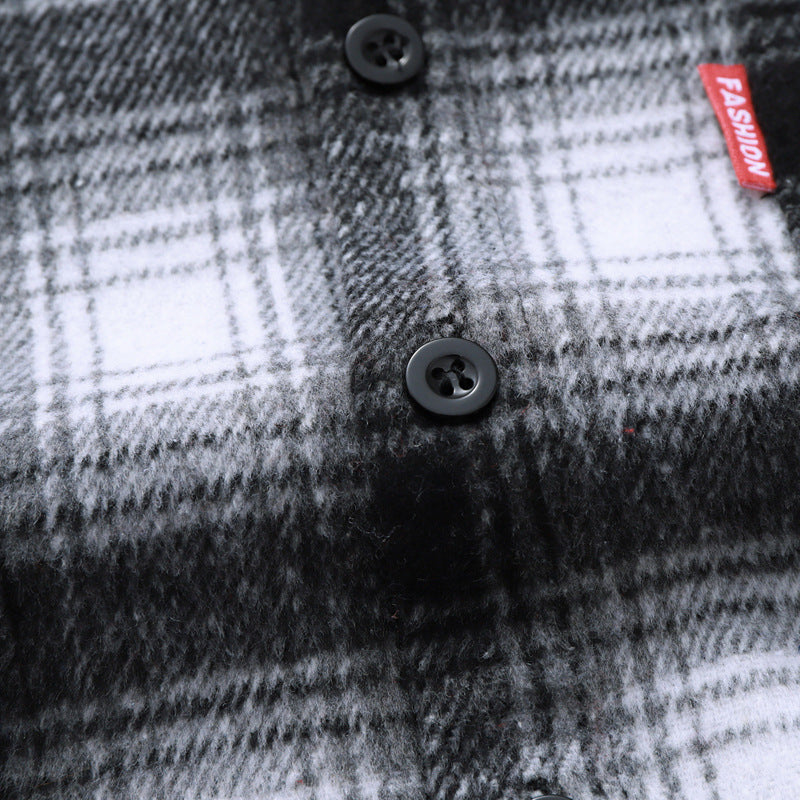 Men's Checked Flannel Overshirt Hoodie with Hood and Chest Pocket Mune Fashion