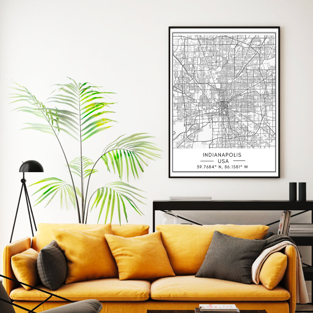 Indianapolis City Map - Canvas Wall Art Painting