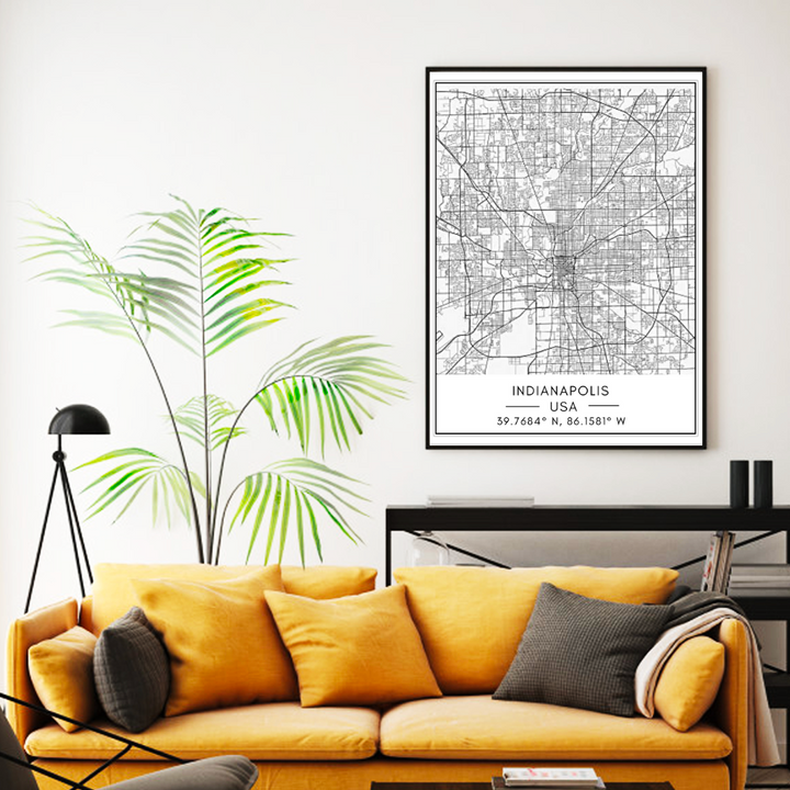 Indianapolis City Map - Canvas Wall Art Painting