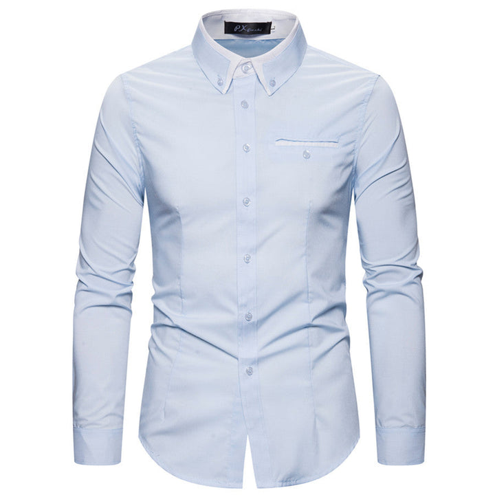 Men's tailored long sleeve shirt with contrast button-down collar and chest piping Mune Fashion