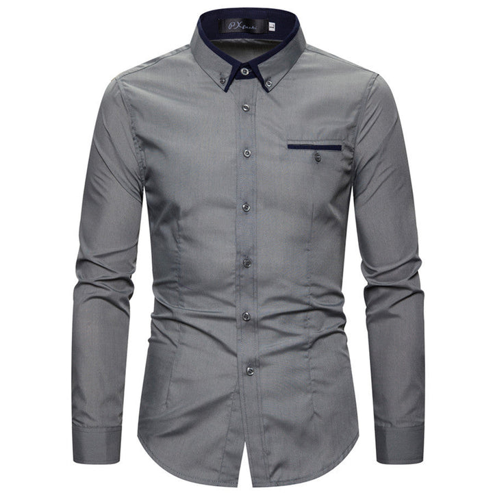 Men's tailored long sleeve shirt with contrast button-down collar and chest piping Mune Fashion