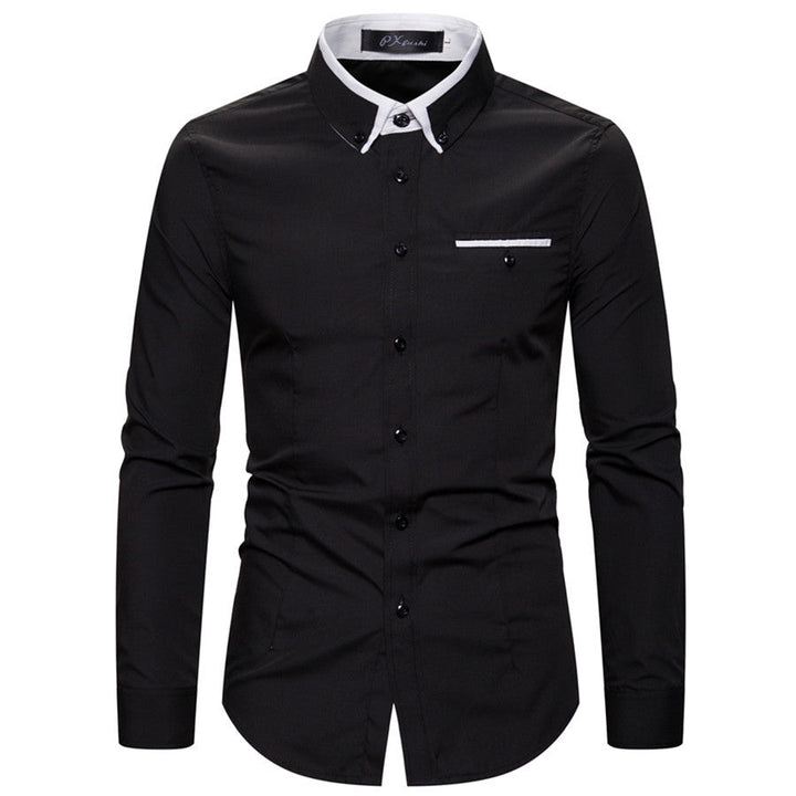 Men's tailored long sleeve shirt with contrast button-down collar and chest piping Mune Fashion