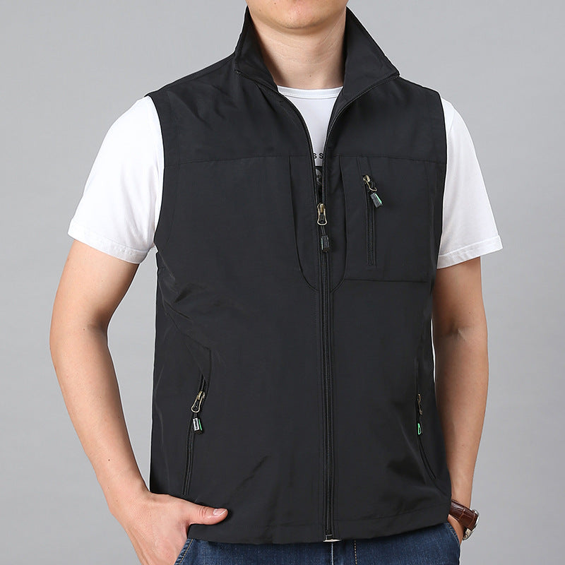 Men's Lightweight Multifunctional Outdoor Vest with Zipper Pockets and Stand Collar Mune Fashion
