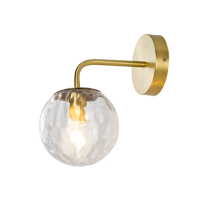 Ball Shaped Wall Lamp Minimalist Clear Rippling Glass 1-Light Bedroom Wall Mounted Lighting with Bent Arm in Black/Gold