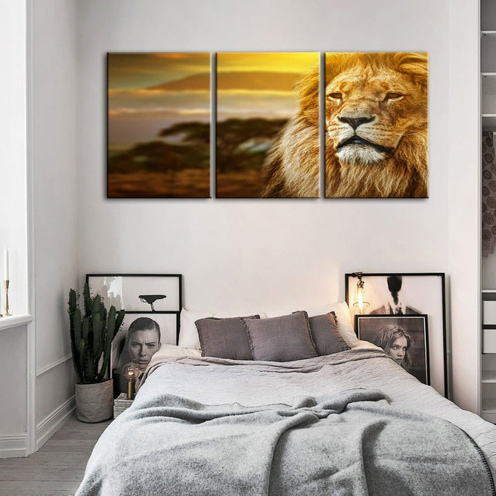 Unamused Lion-Canvas Wall Art Painting 3 Pieces