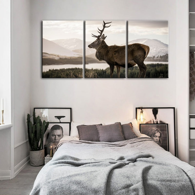 Somber Winter Deer-Canvas Wall Art Painting 3 Pieces