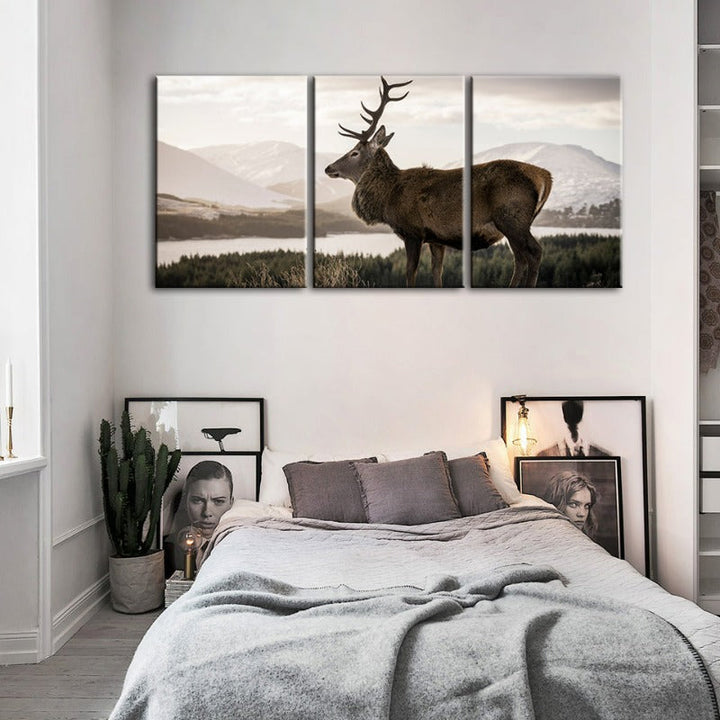 Somber Winter Deer-Canvas Wall Art Painting 3 Pieces