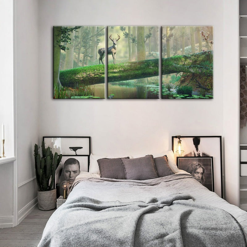 Enchanted Forest Deer-Canvas Wall Art Painting 3 Pieces