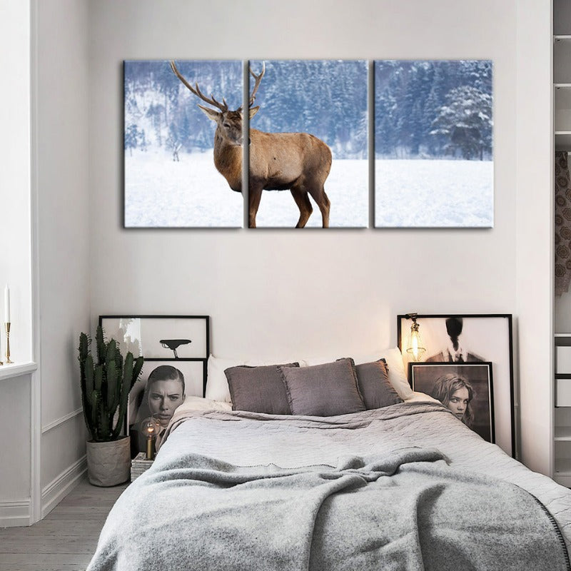 Snowy Landscape Deer-Canvas Wall Art Painting 3 Pieces