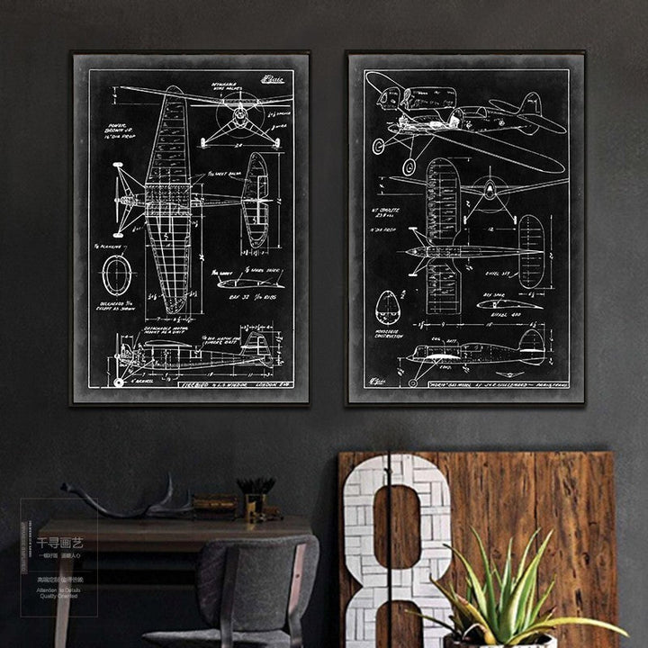 Vintage Fighter Design Diagram - Canvas Wall Art Painting