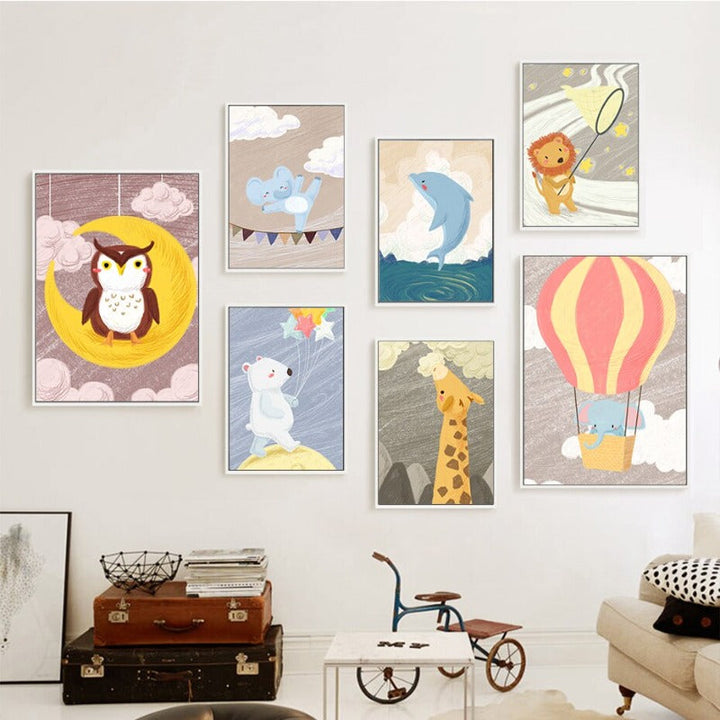 Cartoon Animals Nursery - Canvas Wall Art Painting