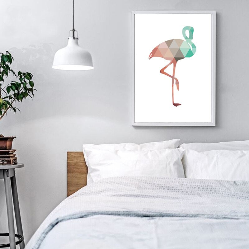 Flamingo Geometric Triangle Nursery Wall Art Painting on - Canvas Wall Art Painting