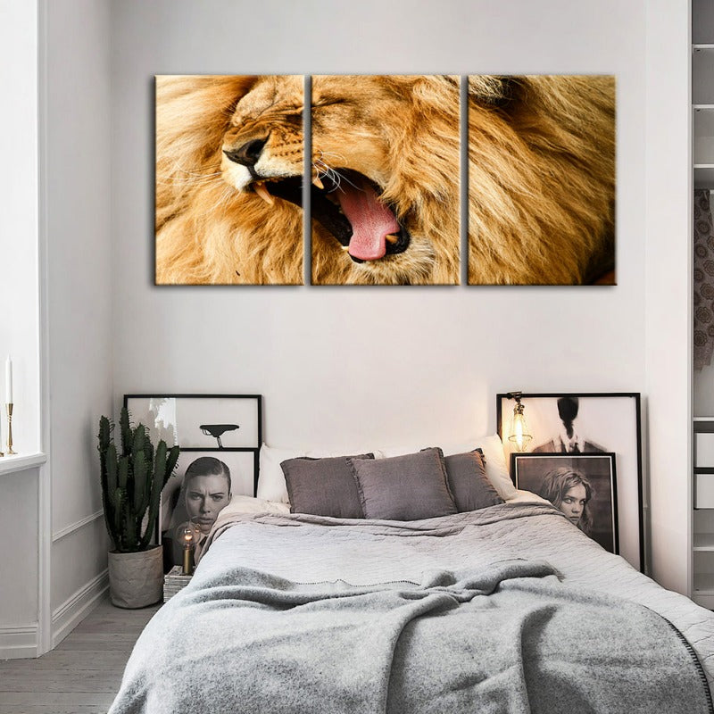 Enraged Lion's Roar-Canvas Wall Art Painting 3 Pieces