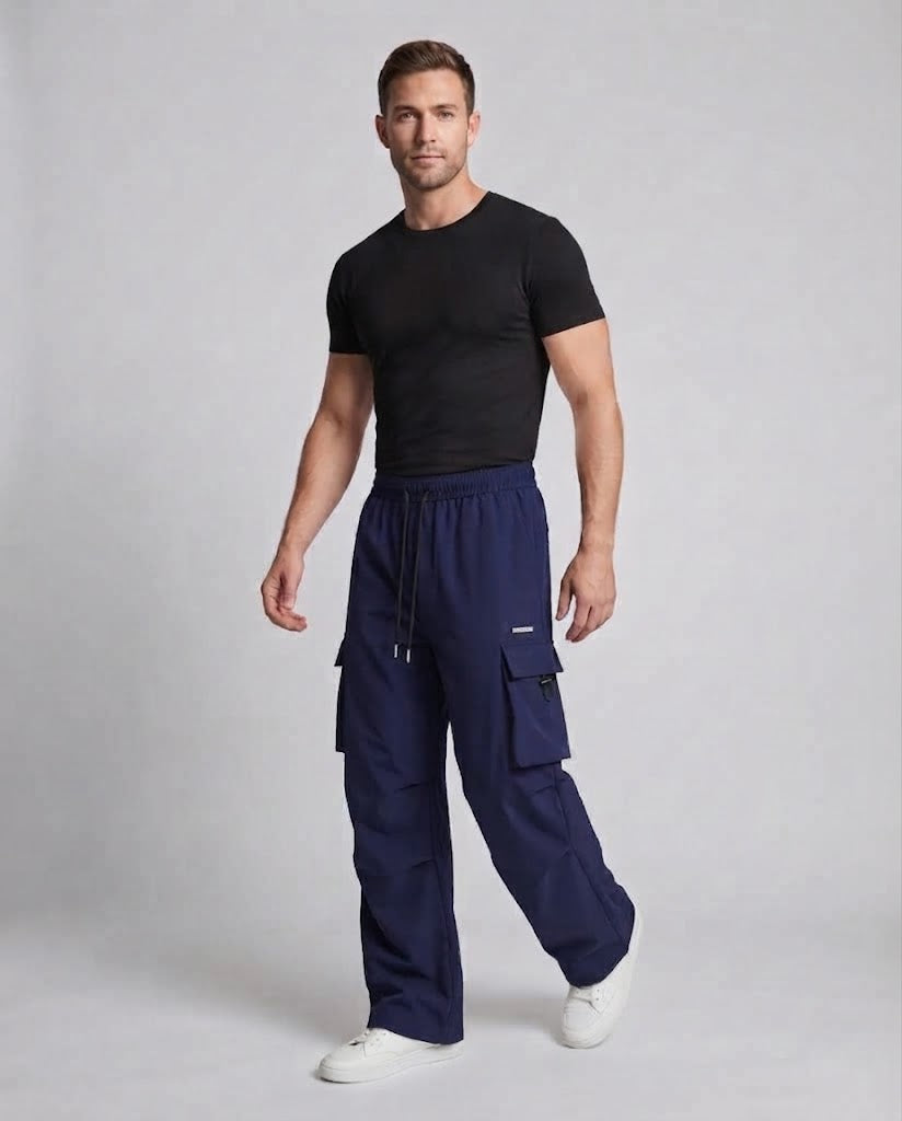 Men's Casual Cargo-Baggy Pants with Drawstring Waist, Multifunctional Pockets & Straight Leg Mune Fashion