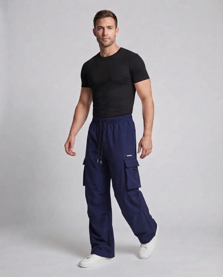 Men's Casual Cargo-Baggy Pants with Drawstring Waist, Multifunctional Pockets & Straight Leg Mune Fashion