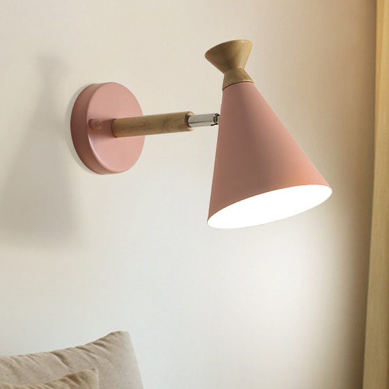 Iron Conical Wall Mounted Lamp Contemporary 1 Bulb Wall Lighting Ideas with Wood Top
