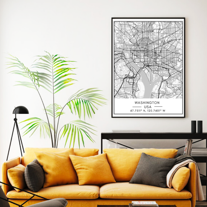 Washington City Map - Canvas Wall Art Painting