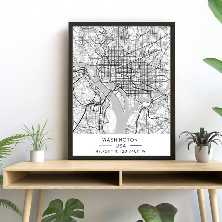 Washington City Map - Canvas Wall Art Painting