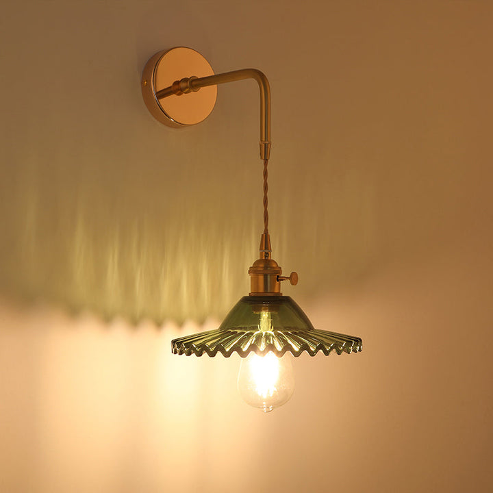 Shaded Glass Wall Light Fixture Vintage Single-Bulb Bedside Wall Mounted Lamp in Gold