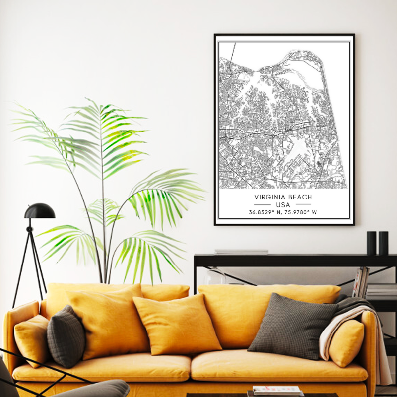 Virginia Beach City Map - Canvas Wall Art Painting