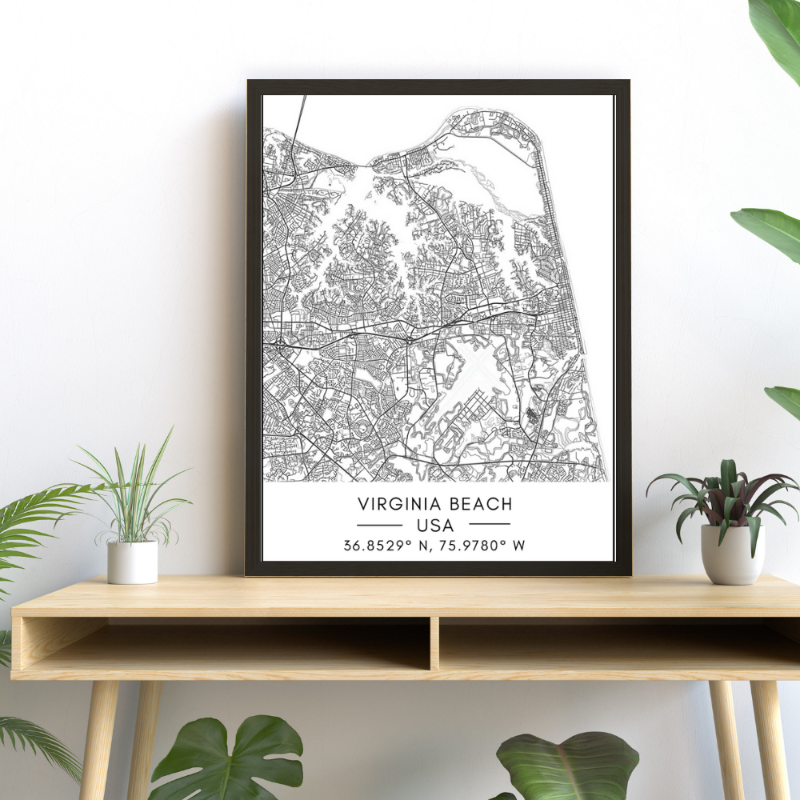 Virginia Beach City Map - Canvas Wall Art Painting