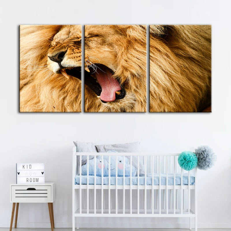 Enraged Lion's Roar-Canvas Wall Art Painting 3 Pieces