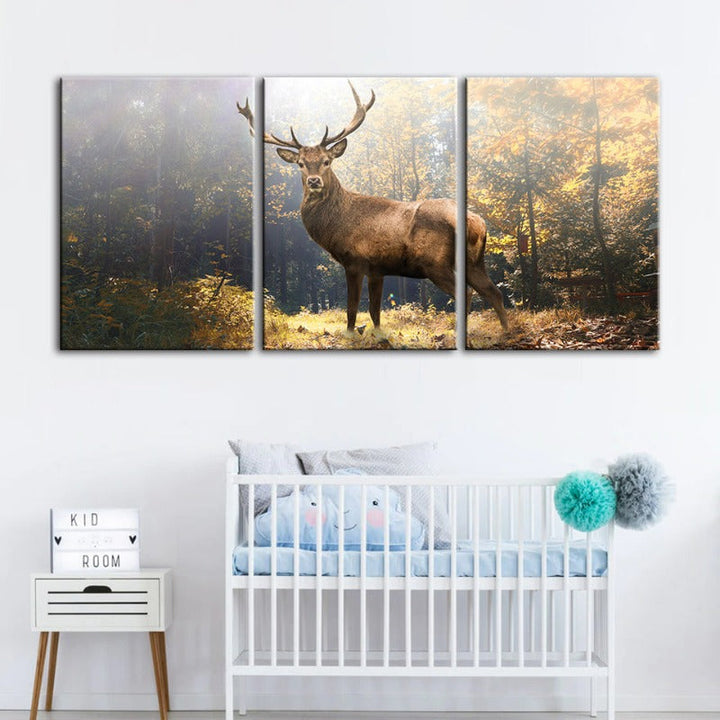 Majestic Deer in the Woods-Canvas Wall Art Painting 3 Pieces
