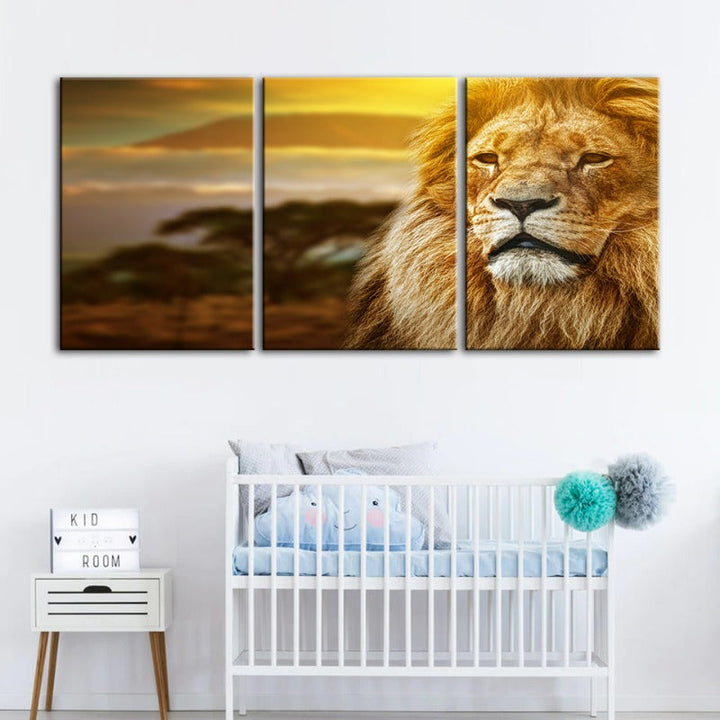 Unamused Lion-Canvas Wall Art Painting 3 Pieces