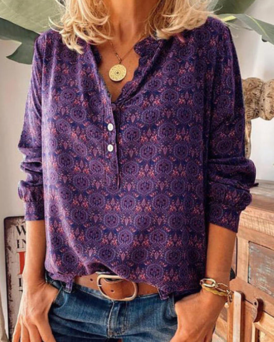 Mune | Blouse with Long Sleeves and Vintage Print