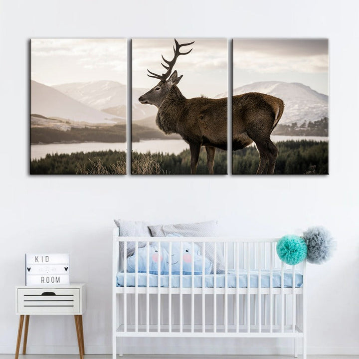 Somber Winter Deer-Canvas Wall Art Painting 3 Pieces