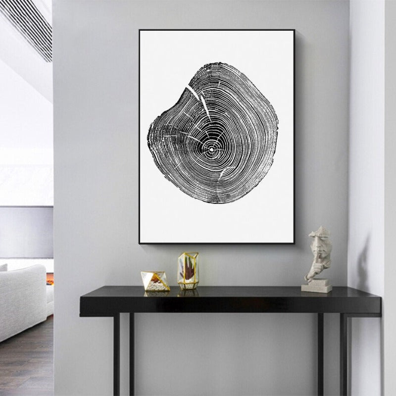 Tree Annual Rings Black and White - Canvas Wall Art Painting
