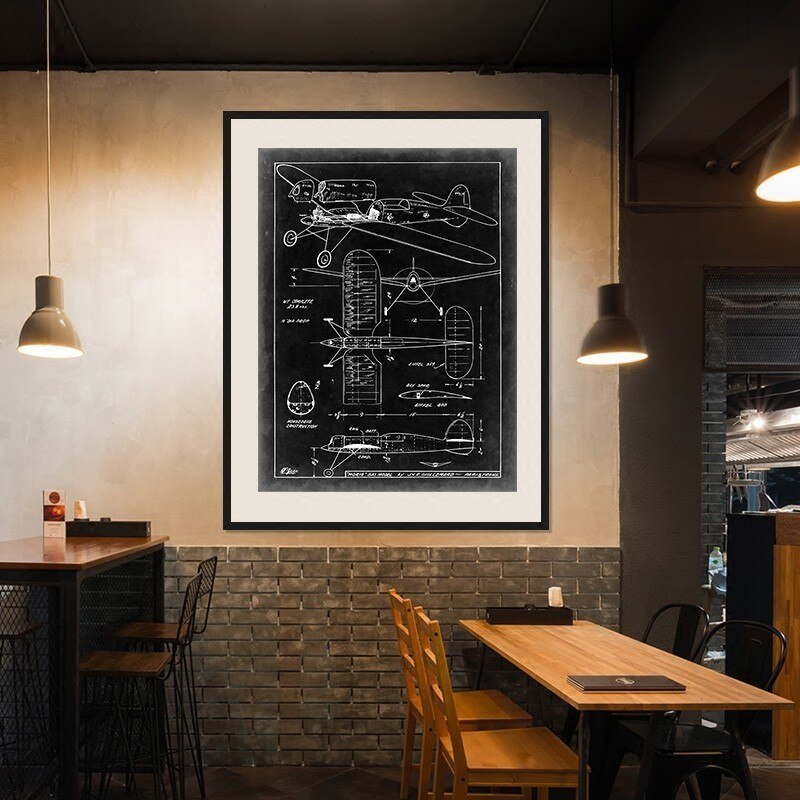 Vintage Fighter Design Diagram - Canvas Wall Art Painting