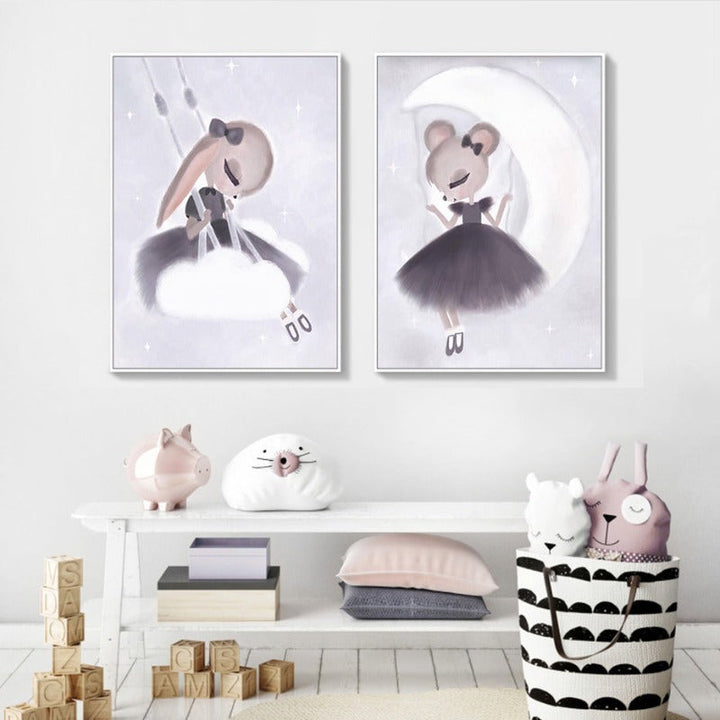 Sweet Pink Unicorn Girls - Canvas Wall Art Painting