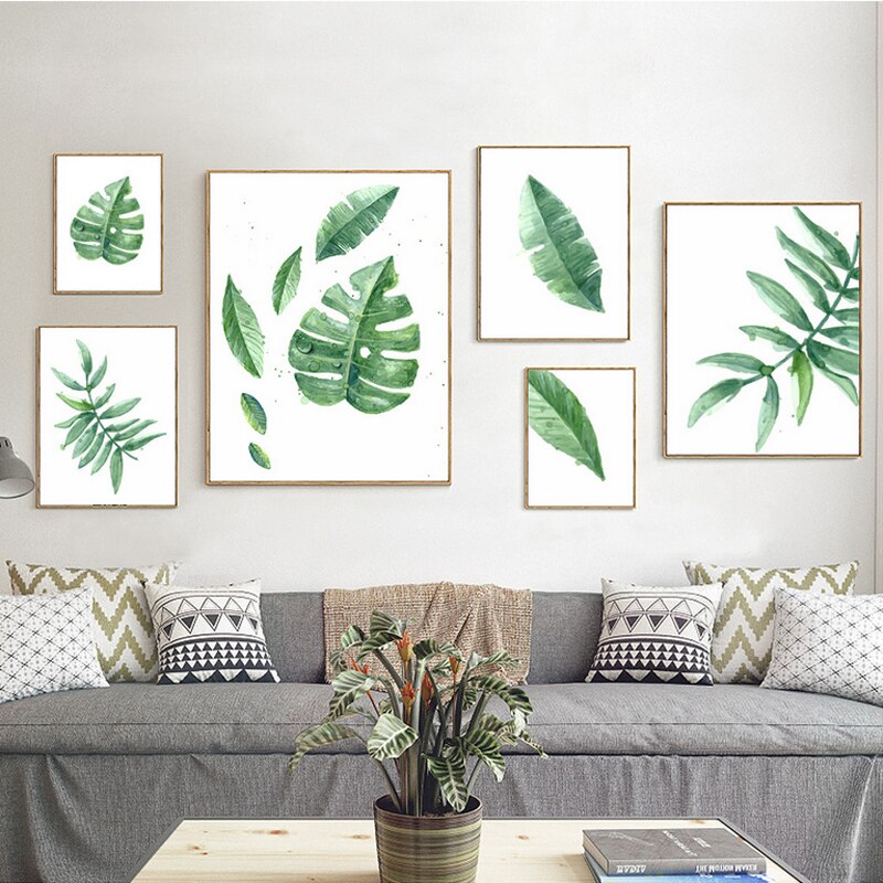 Tropical Green Leaves Plants - Canvas Wall Art Painting