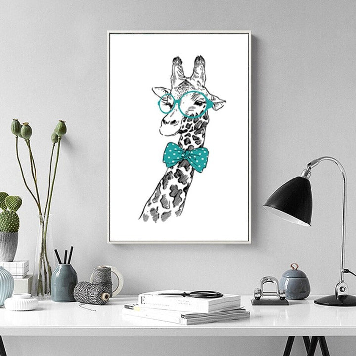 Minimalist Animals Giraffe Tie Nordic Poster - Canvas Wall Art Painting