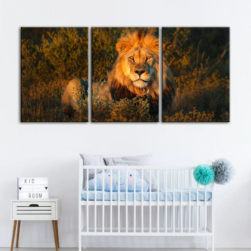 Divine Sunset Lion-Canvas Wall Art Painting 3 Pieces