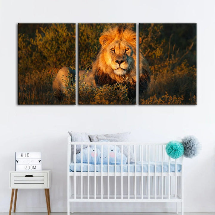 Divine Sunset Lion-Canvas Wall Art Painting 3 Pieces