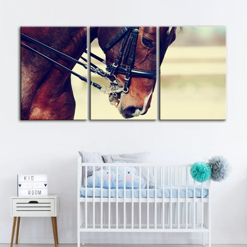 Graceful Haltered Horse-Canvas Wall Art Painting 3 Pieces