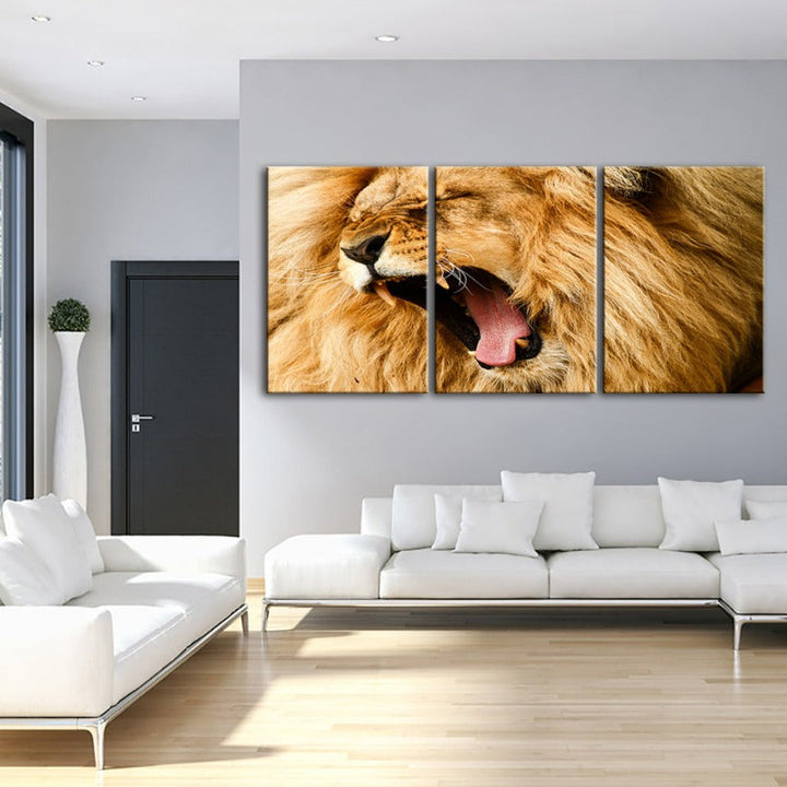 Enraged Lion's Roar-Canvas Wall Art Painting 3 Pieces