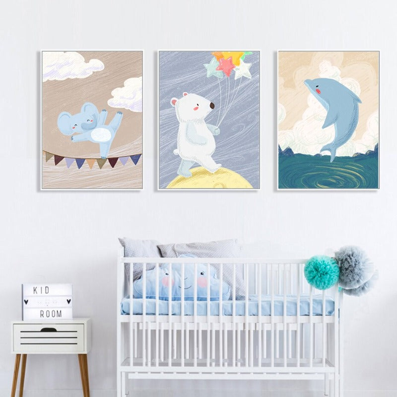 Cartoon Animals Nursery - Canvas Wall Art Painting