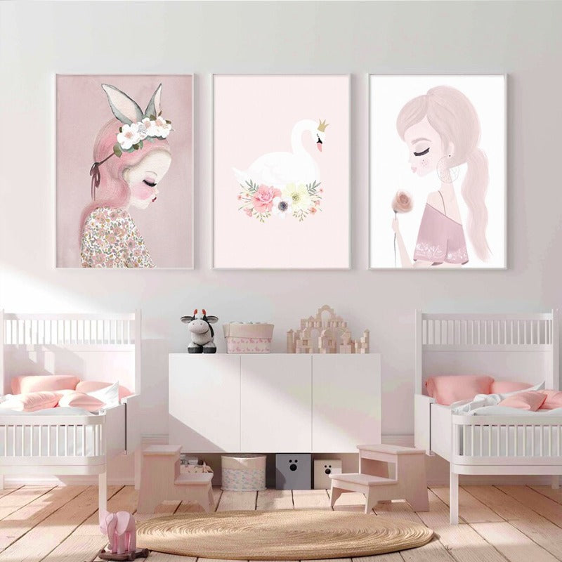 Sweet Pink Unicorn Girls - Canvas Wall Art Painting